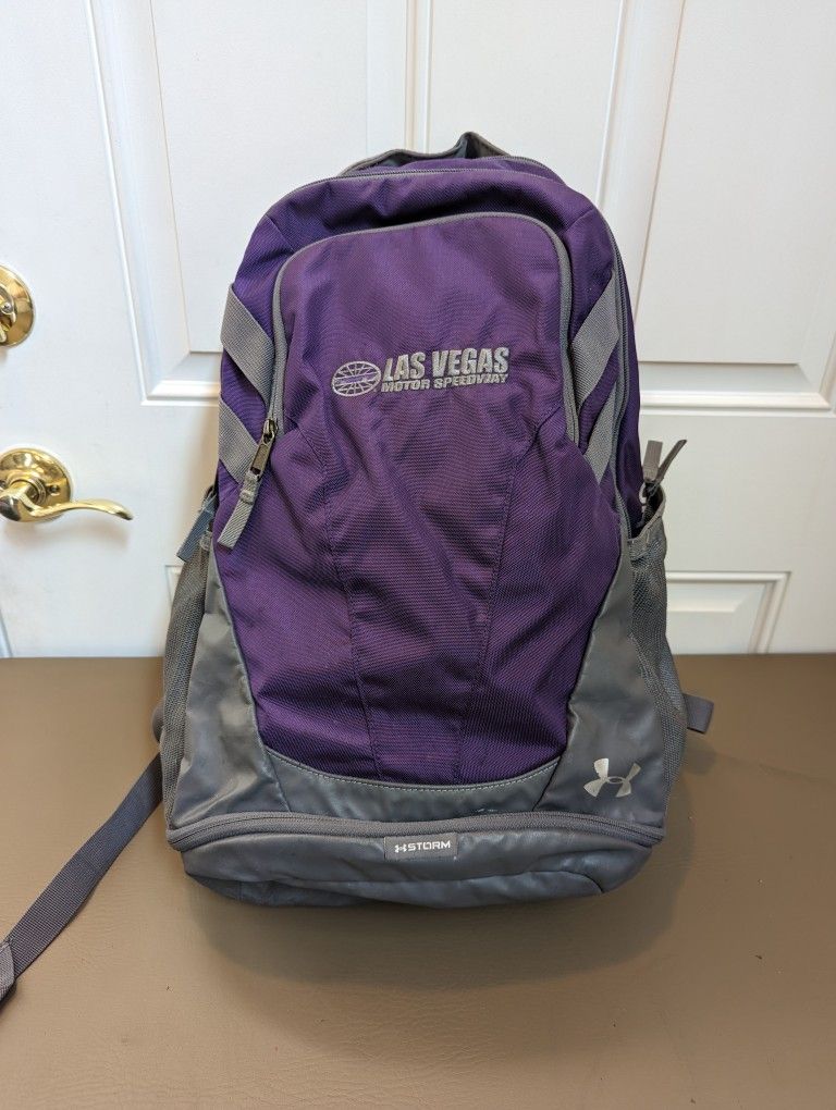 Under Armour Storm Backpack, Purple & Gray, Mesh Side pockets LV Motor Speedway
