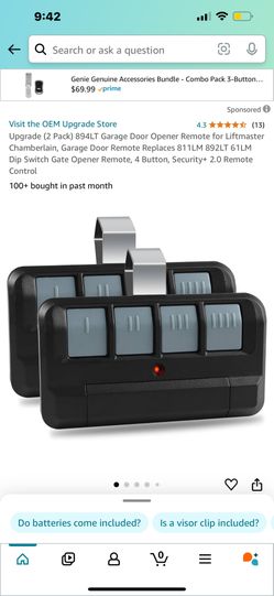 Upgrade (2 Pack) 894LT Garage Door Opener Remote for Liftmaster Chamberlain, Garage Door Remote Replaces 811LM 892LT 61LM Dip Switch Gate Opener Remot