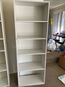 Tall White Bookcase with 6 Shelves