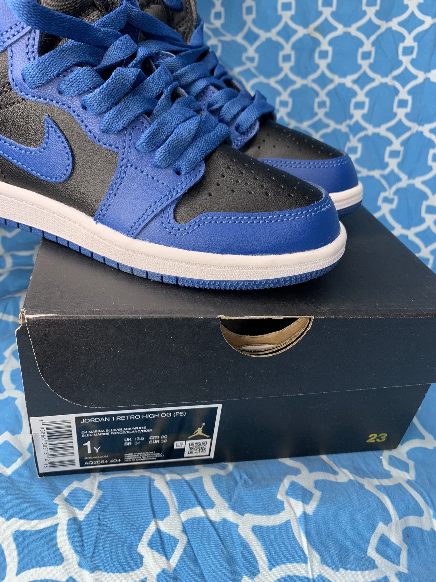 Nike Air Jordan 1 high PS size 1y Dark Marina blue retro og royal white