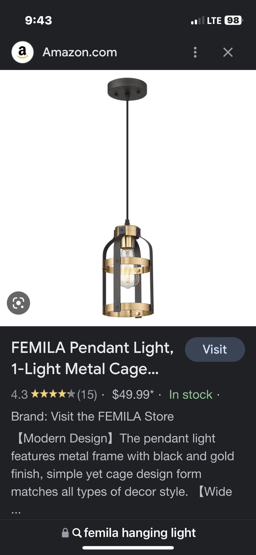 Brand New Femila Light Fixture