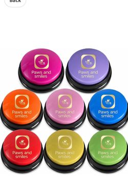 Paws and Smiles Dog Talking Buttons, 8-Pack Recordable Dog Buttons for Communication & Training, Pet Buzzer Set for Dogs & Cats, Game Buzzers, pet Gif