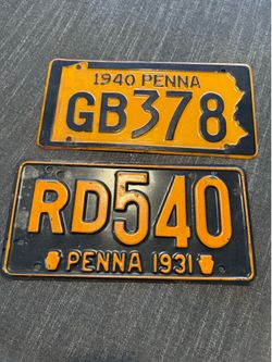 (2) vintage Auto Tags Vintage PA. License Plates Garage Man Cave Art