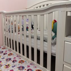 Cheap White Crib, Mattress, And Changing Table 