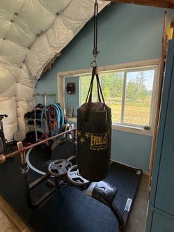 Punching bag and glove.