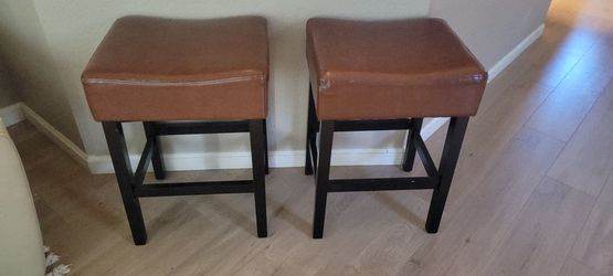 Set of 2 Brown Leather Bar Stools