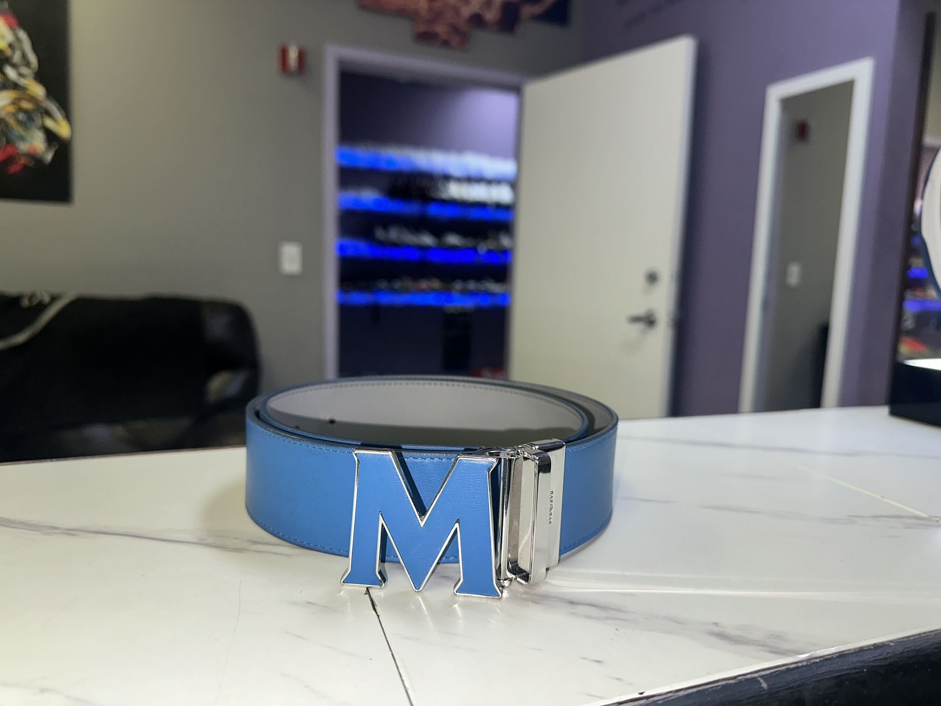 MCM Belt Reversible Blue And Grey