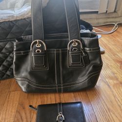 COACH VINTAGE SOHO Black Leather Tote & Wallet Excellent Cond! 