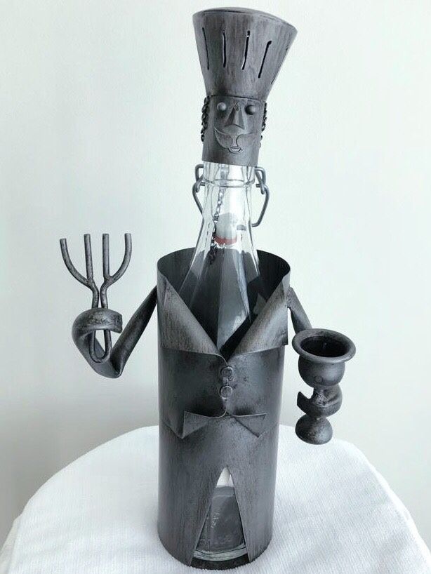 A Handcrafted Metal Chef Figurine Wine Bottle Holder / Sculpture / Wine Rack