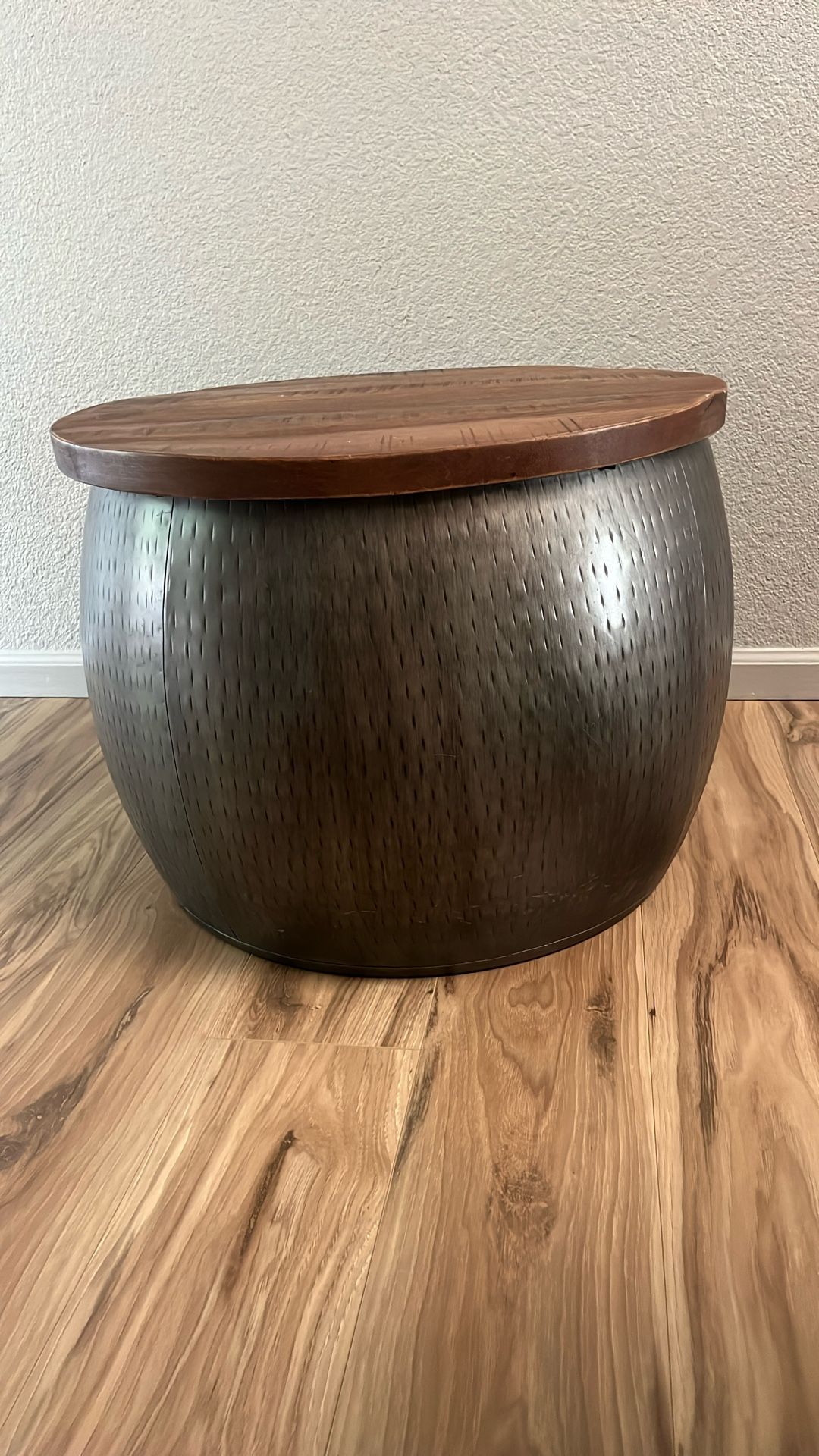 Round Coffee Table With Hammered Metal Base