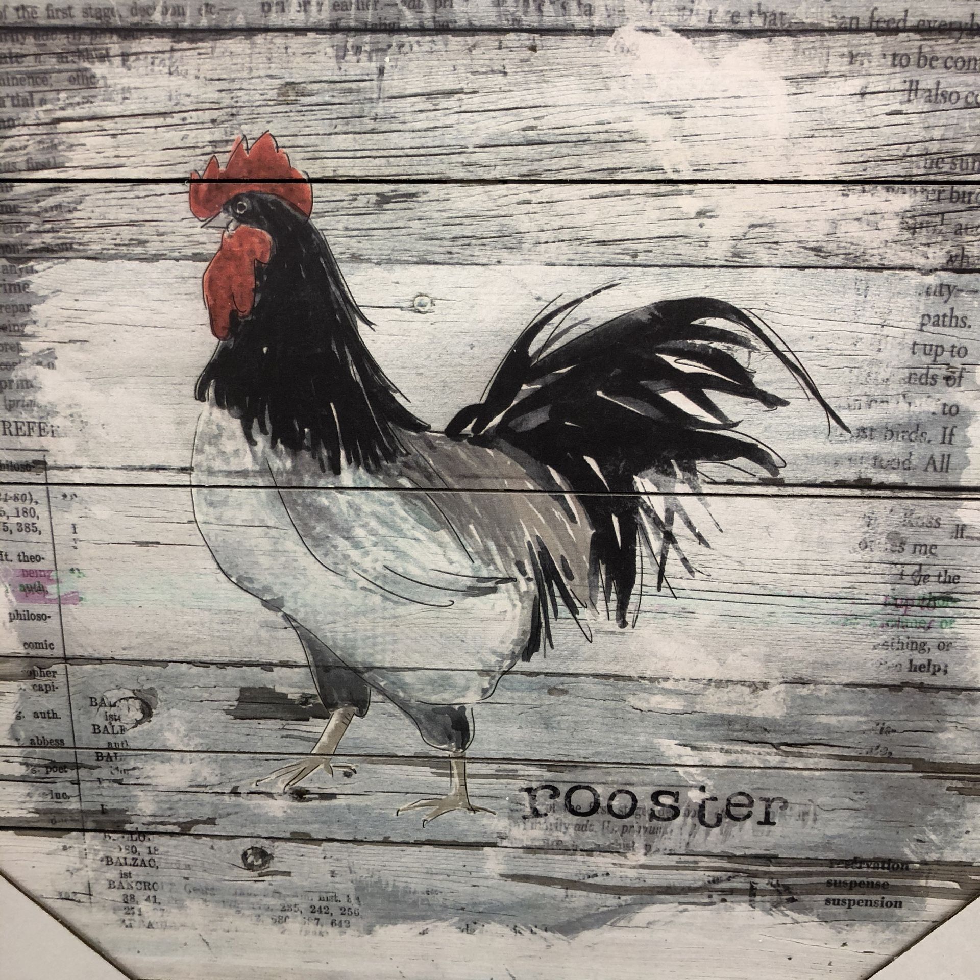 Print Of rooster and hen on wooden board
