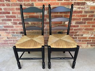 Buylateral Set of 2 Farmhouse Two-Tone Ladder Back Wicker Seat Dining Chairs Black Natural BRAND NEW