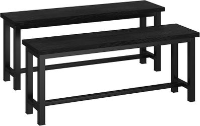 Table Bench, Pair of 2, Dining Bench, Thickened Steel Frame, Wood Bench, Industrial Style, for Kitchen and Dining Room, 12''Dx38.5''Wx17''H, Rustic Bl