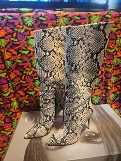 Rhinestone Snakeskin Knee Boots