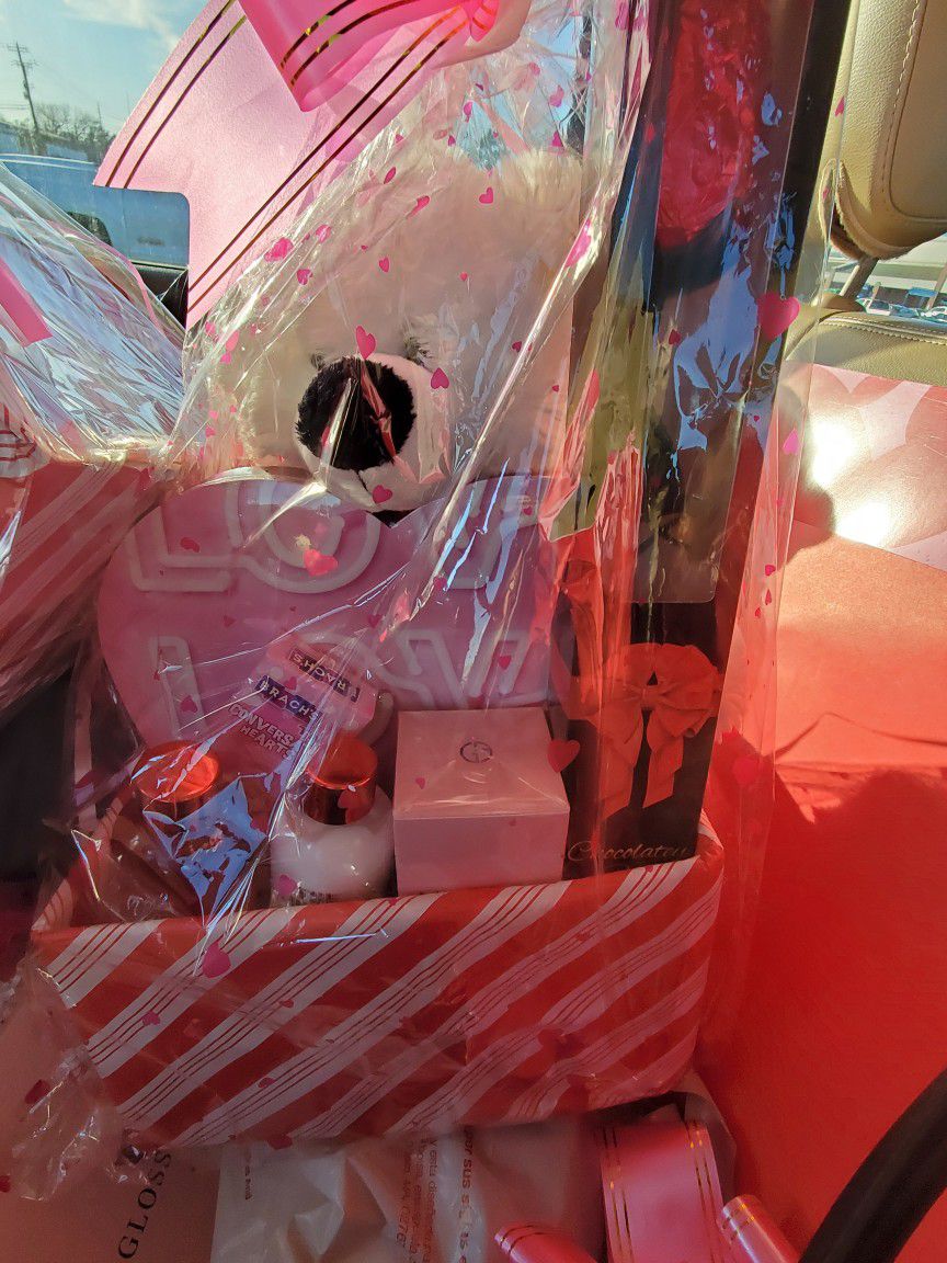 Valentines Day Bear Basket With Armani Perfume 