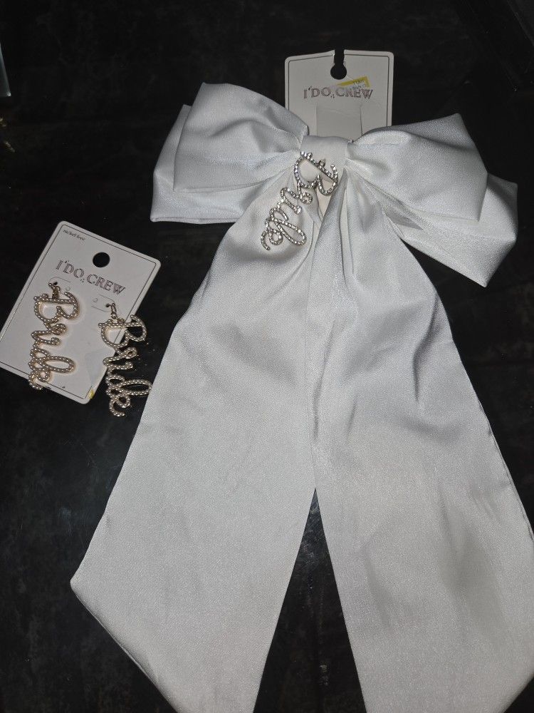 Bride Bling Earrings And Hair Bow