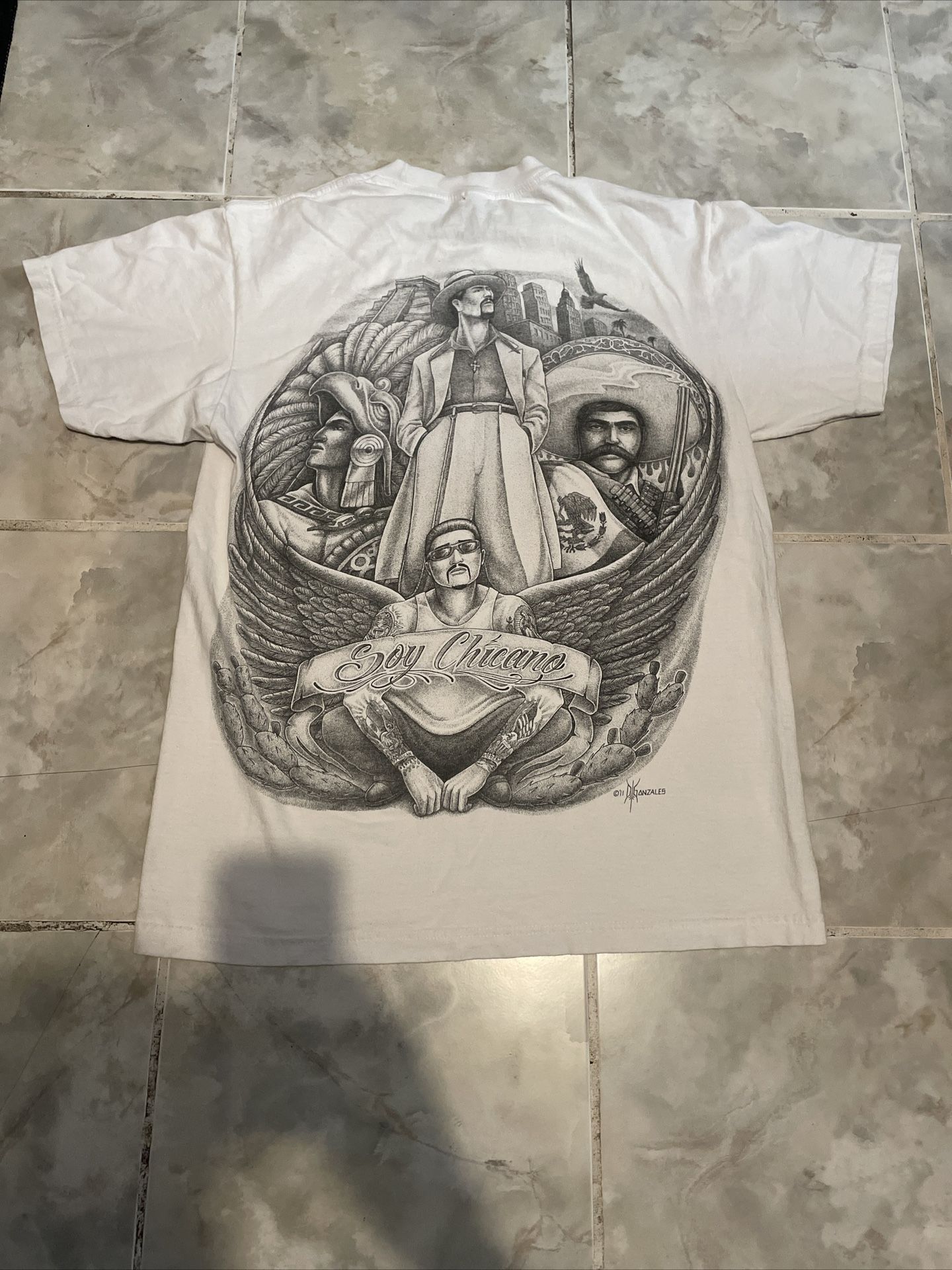 DGA Graphics T Tee Shirt Pachuco Aztec Chicano Pride SZ L