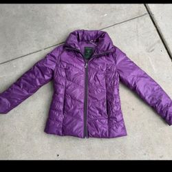 Women’s Purple Down Filled Puffy Jacket By Guess Size Medium 