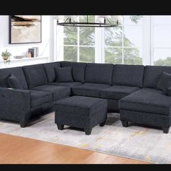 Brand New Slate Black Sectional Set W/ USB Charging 