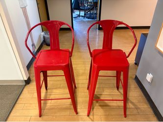 Red Metal Tolix-Style Stool (Set of 8)