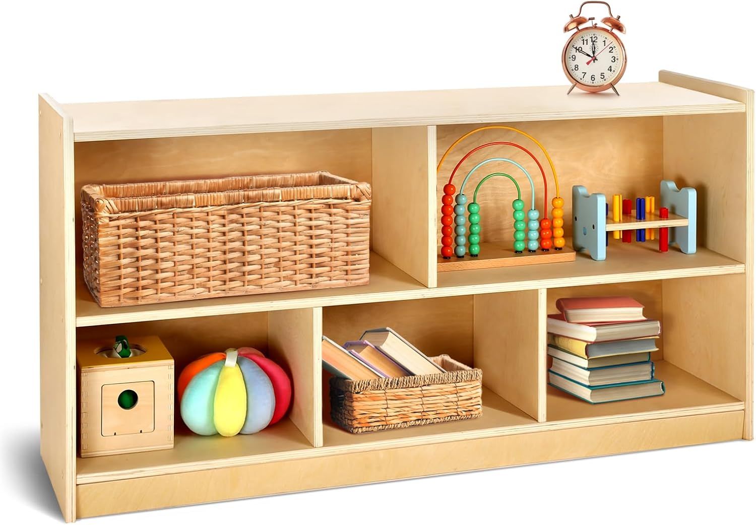 wingyz Wooden Storage Cabinet, 5-Section Montessori Bookshelf, Kids Toy Storage Organizer Book Shelf for Kids Rooms, Classroom, Playroom, Nursery, Pre