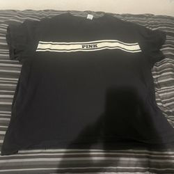 Pink by Victoria's Secret Womens Logo Stripe T-Shirt, Size XXL, Black/White