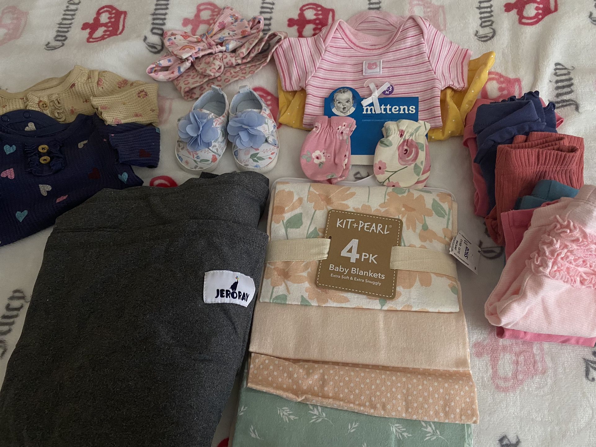 Baby Clothing Bundle, Baby Wrap Carrier and Blankets