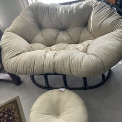 Suede Papasan Chair with Foot Rest