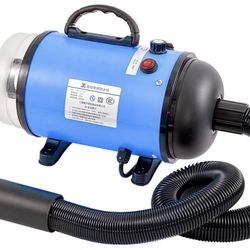2-in-1 Pet Hair Dryer and Vacuum, High Velocity Dog Grooming Tool with Switchable Hose, Adjustable Temp & Speed, Low Noise, 4 Nozzles (Blue