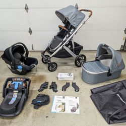 UPPAbaby Travel System 2023 - Vista V2 Double Stroller + Bassinet + Mesa Car Seat + Seat Bases + Adapters!  Uppa Baby
