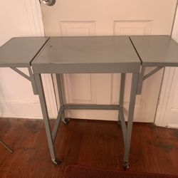 Vintage Metal Industrial Typewriter Stand Drop Leaf Cart