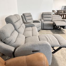HOT DEAL - Reclining sofa, loveseat, and recliner w/ Power Everything!