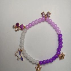 White And Purple Unicorn Charm Bracelet 