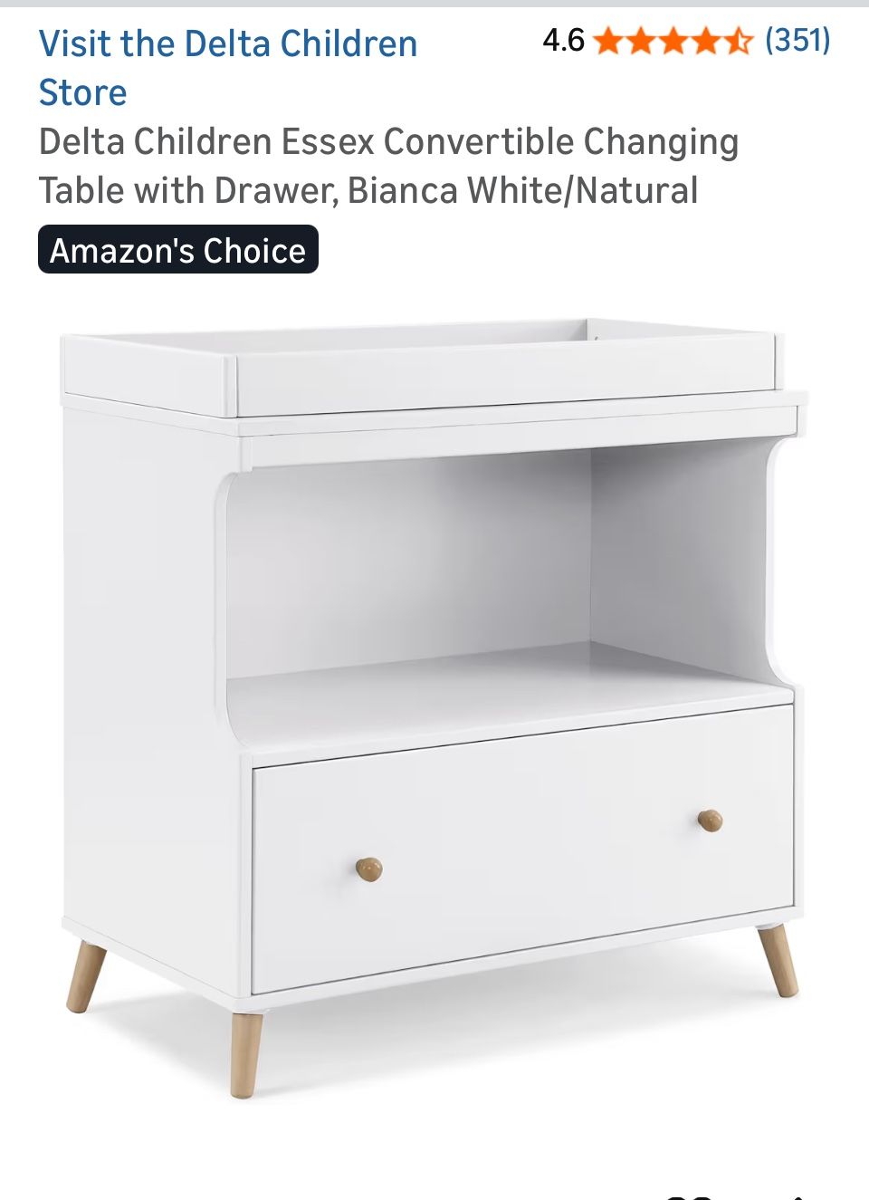 Delta White Changing Table With Drawer.