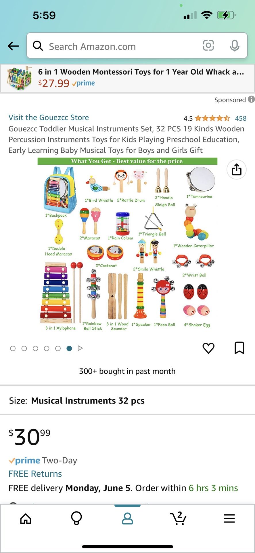 Kids musical toys in backpack
