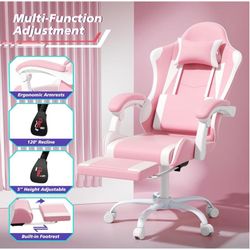 Pink Gaming Chair with Footrest