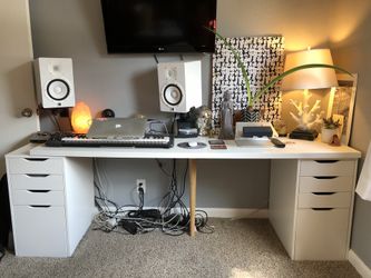 white desk IKEA ALEX drawers LINNMON table top HILVER