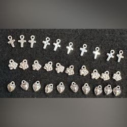 Silver Tone Charm Lot Jewelry Crafts - Crosses, Hearts, & Animal Shapes