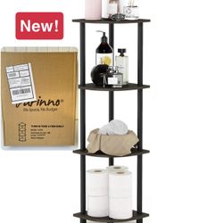 Furinno TURN-N-TUBE Corner Shelf, 4-Tier Corner Bookshelf, Display Storage Shelves with Open Shelves, for Organization and Storage, Living Room, Home 