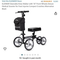 ELENKER Steerable Knee Walker with 10" Front Wheels Deluxe Medical Scooter for Foot Injuries Compact Crutches Alternative Black