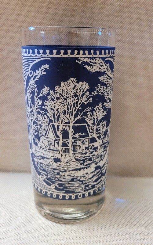 Vintage Royal China Currier and Ives Blue Old Grist Mill Tumbler 12 oz