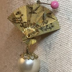Folded Oriental Asian Themed Double sided Faux Pearl Pendant