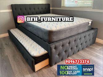 Full Twin Grey Frenchi Trundle Bed With Orthopedic Mattress Included