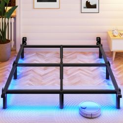 Queen Bed Frame with Smart LED Lights, 7 Inch Basics Metal Bed Frame,