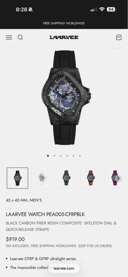Laarvee PEA005-CFRPBLK Skeleton Watch