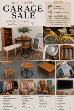 GARAGE SALE – SUNDAY, AUGUST 31 | 10 AM–1 PM 📍 404 Arcade Dr, Ventura, CA 93003