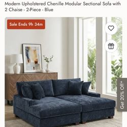 Bed Bath & Beyond : Modern Upholstered Chenille Modular Sectional Sofa with 2 Chaise - 2-Piece - Blue