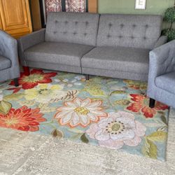 Gorgeous Gray Futon Whit Two Arm Chairs 