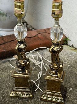 Vintage 1960 ‘s Vintage heavy Brass Cherub Angel Lamps