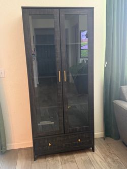 Dark Wood Display Cabinet with Glass Doors
